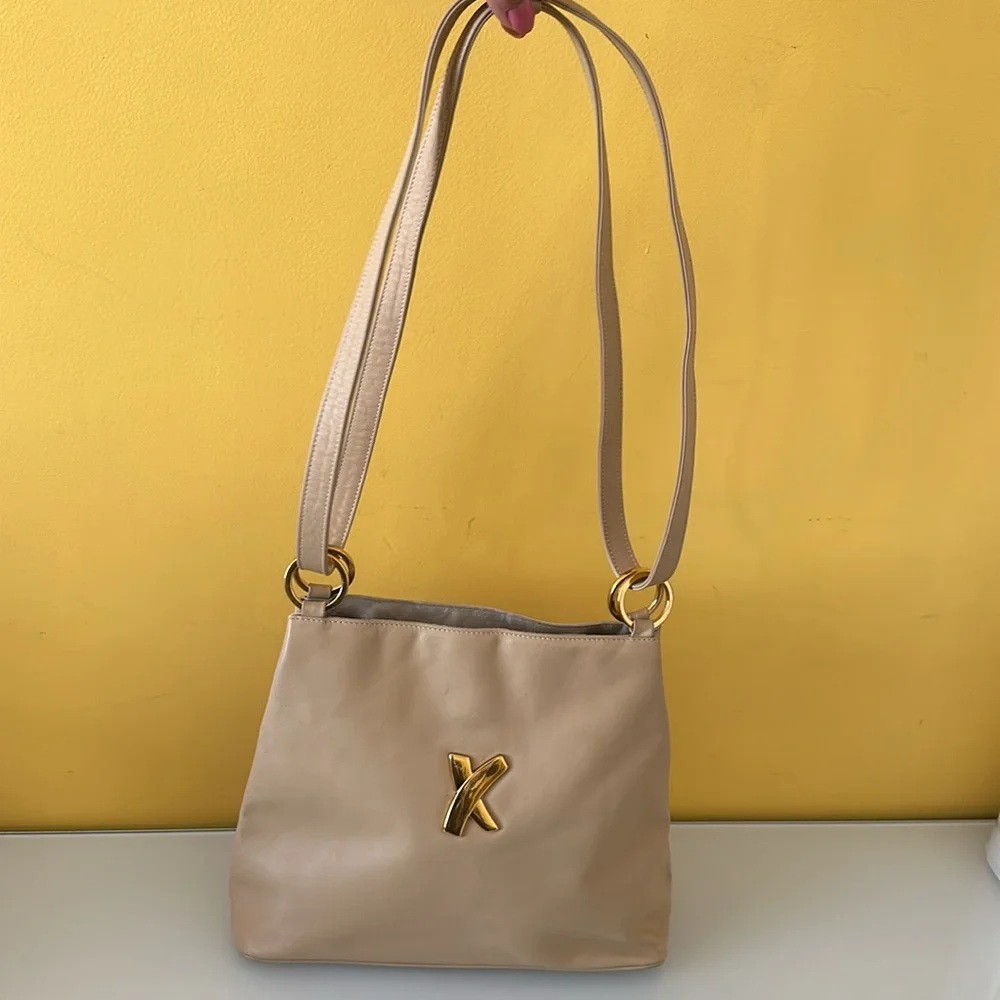 Paloma Picasso Vintage Beige Leather Crossbody Shoulder bag